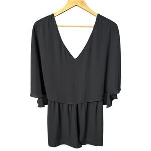 BCBGMAXAZRIA Black V Neck Flutter Sleeve Romper - M